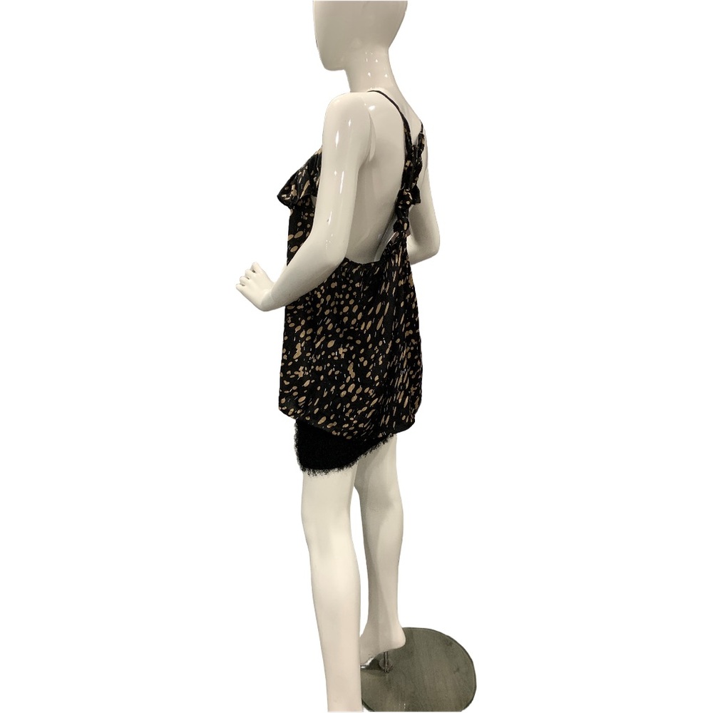 Black Tan Ruffle Racerback Tank Top Flowy Camisole One Size - Picture 15 of 15